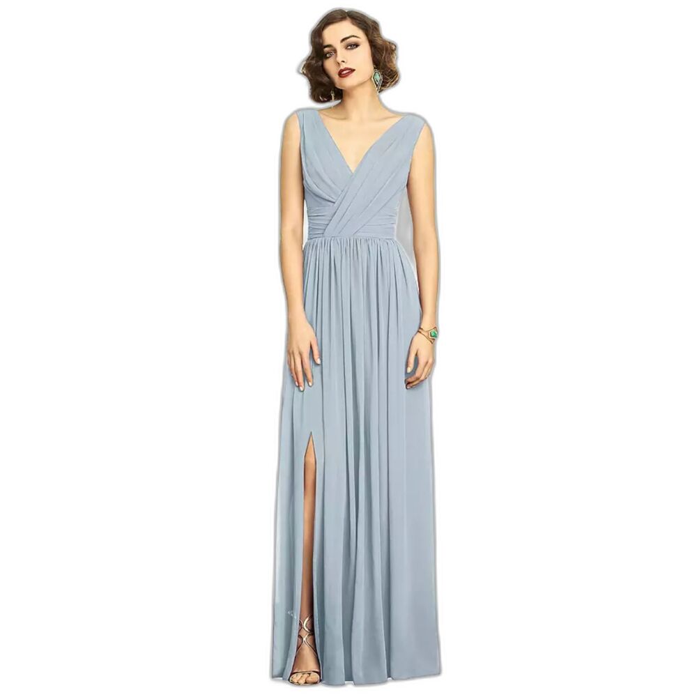 Dessy Collection Size 2 R Sleeveless Draped Chiffon Maxi Dress Front Slit Mist